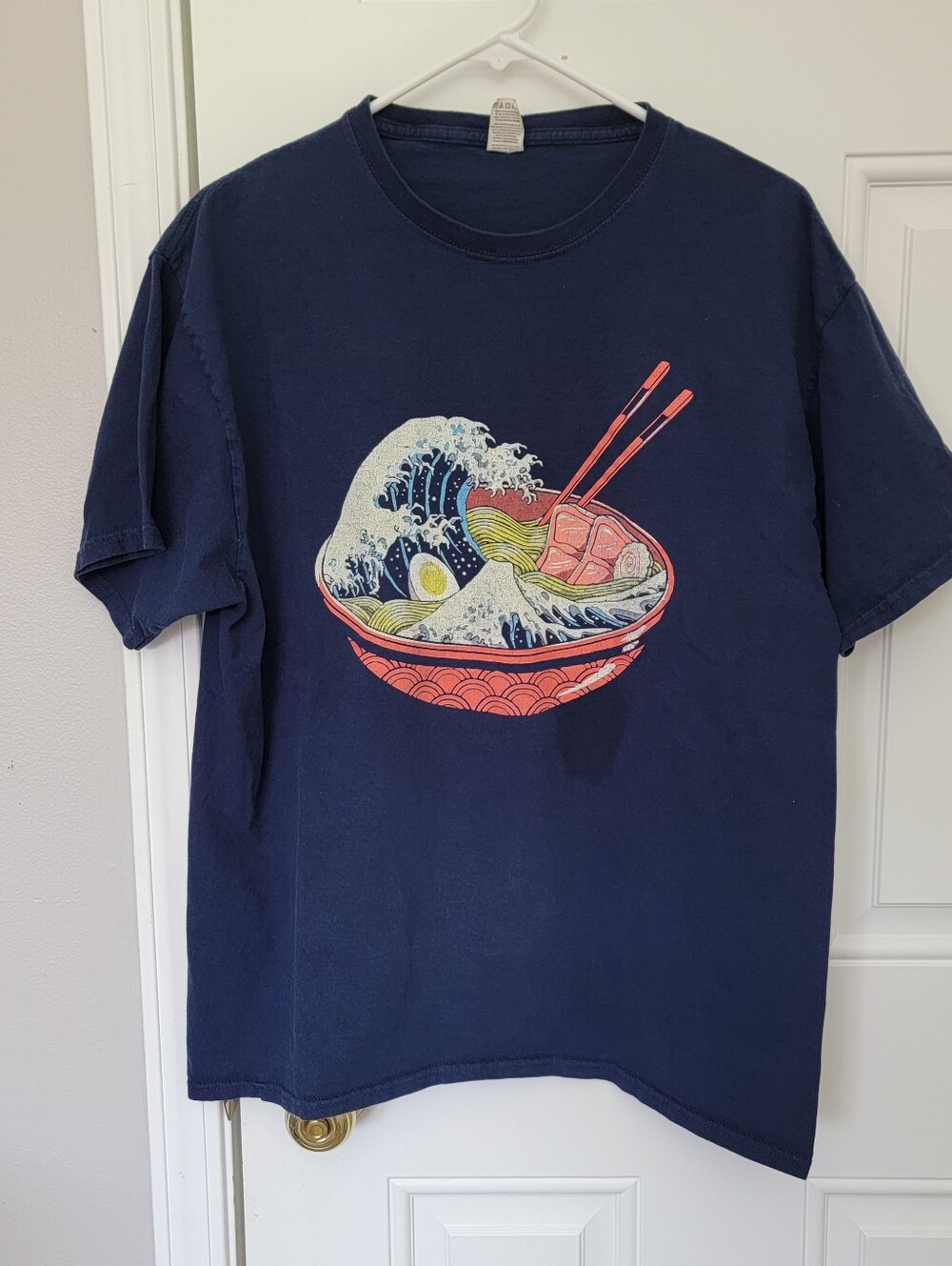 The Great Wave Ramen T-Shirt Navy Blue Fruit of the Loom HD Cotton Large